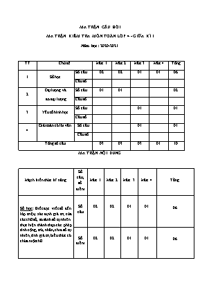 Đề kiểm tra giữa học kì 1 môn Toán 4 - Năm học 2020-2021